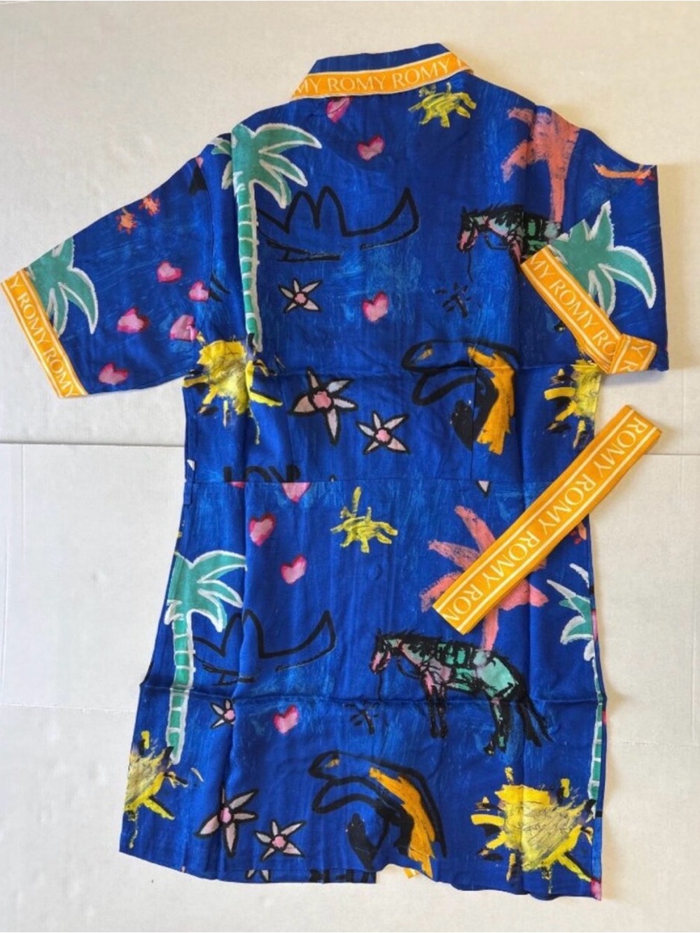 Romy Bold Blue Button-Front Dress with Yellow Stripe - Picture 4 of 5